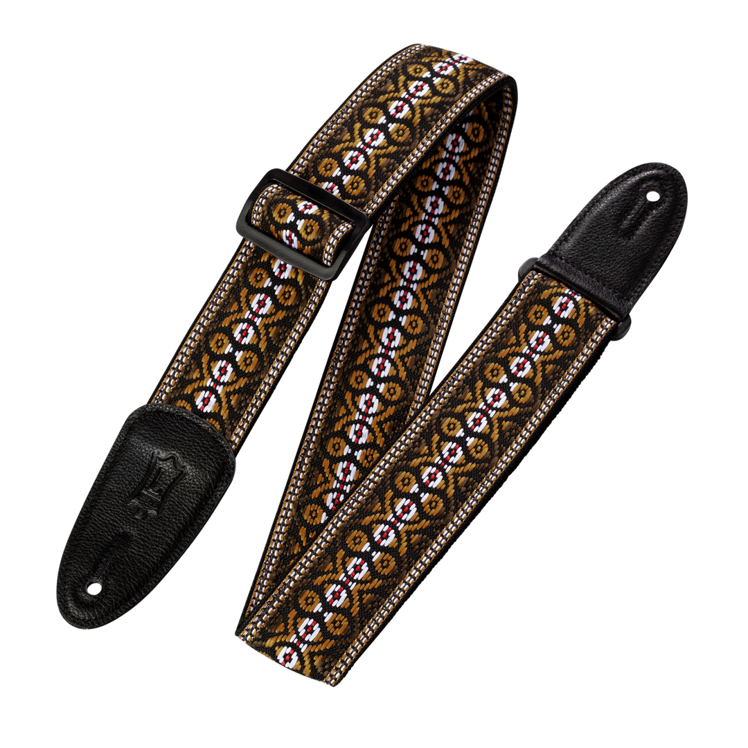 3-Inch Wide Brown Leather Guitar Strap with Clipped Corner Buckle