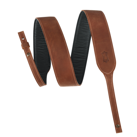 Perris Leathers P25EBJBR-106 2.5-inch Brown Leather Embosed Banjo Strap